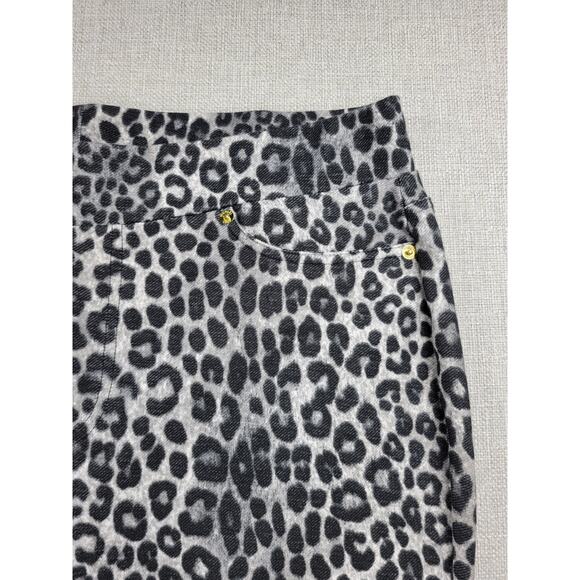 Michael Kors Womens Jeggings Size L Black Gray Leopard Print Pull On‎ Stretch - Picture 10 of 12